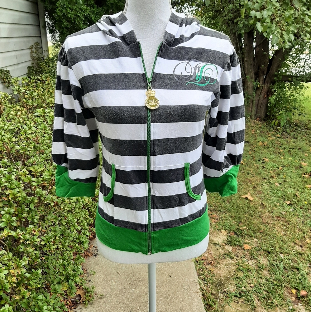 Juniors Black & White Striped Hooded Jacket